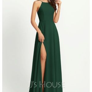 Long Hunter Green Dress with Slit